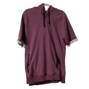 Mossimo Hooded Shirt size Large maroon pockets short sleeve